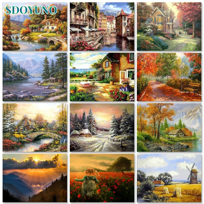 

SDOYUNO Oil Painting By Numbers Scenery Drawing On Canvas Kill Time Handpainted Unique Gift For Adults Coloring By Numbers