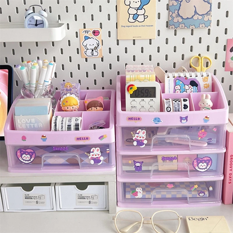 Кавайная серия фиолетовых цветов вместительный органайзер для хранения