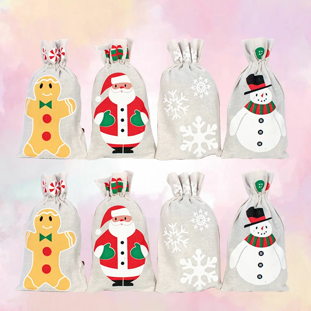 

Christmasburlap Drawstring Candy Gift Pouch Goodie Canvas Santa Holiday Packing Favor Cello Wrapping Snowman