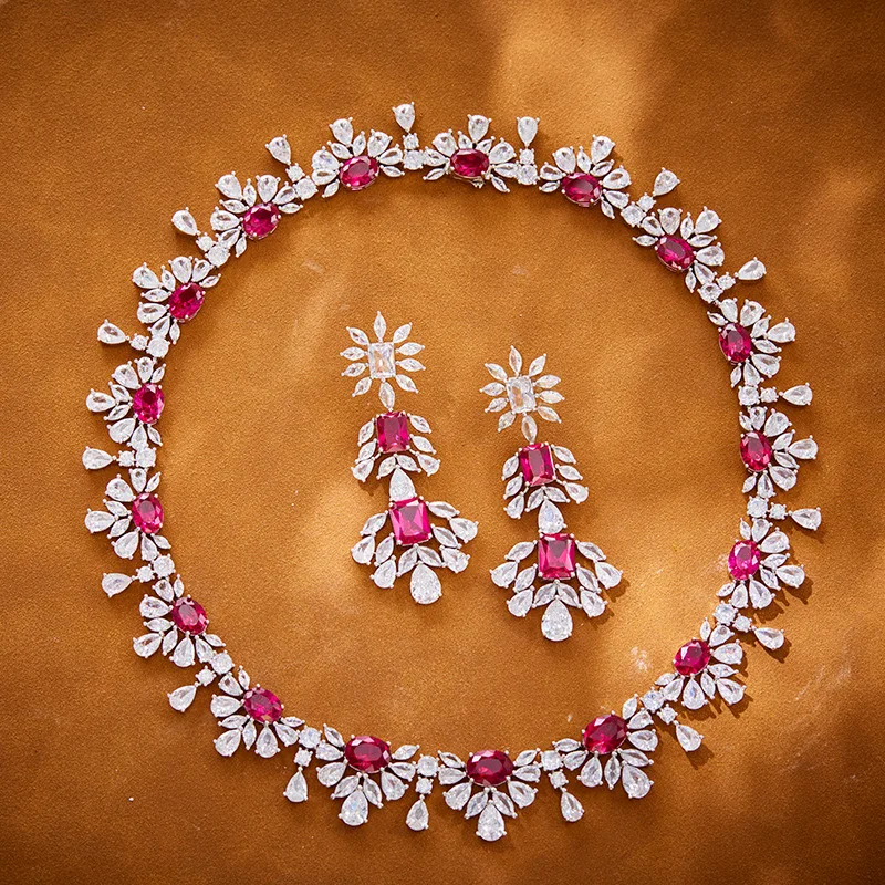 Роскошное ожерелье и серьги EYER с красным кристаллом для женщин Модный