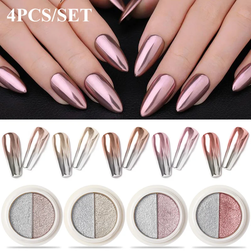 

4/6PCS/SET Solid Mirror Nail Powder Two Color Nail Glitters Dust Decorations For Nail Art Chrome Pigment DIY Accessories