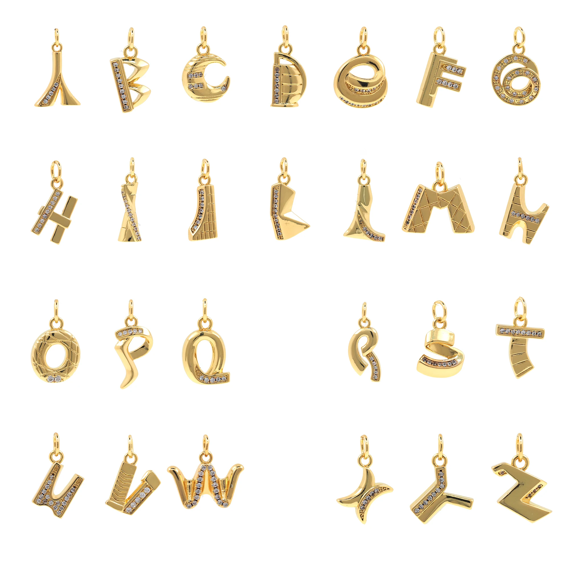 

AZ 26 Alphabet Pendant Gold Fit Bracelet Necklace DIY Earrings Metal Jewelry for Jewelry Crafts Micro-Set Zirconia