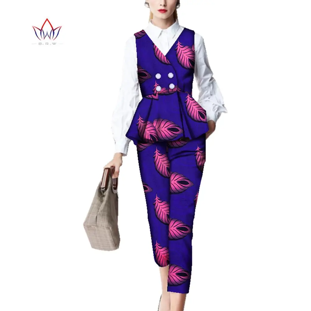 

Women clothing 2021 Spring and Autumn Bazin Riche Sleeveless Top & long Pants Set 2 Pieces Traditional Cotton Outfits WY2774