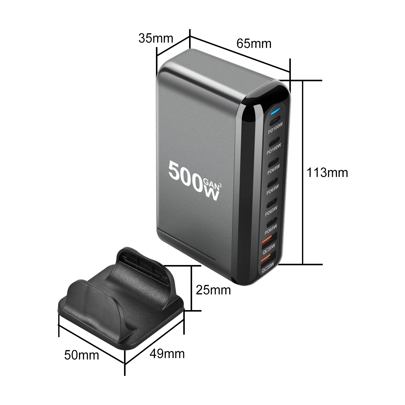 8-портовое настольное зарядное устройство GaN мощностью 500 Вт USB Type C PD быстрое