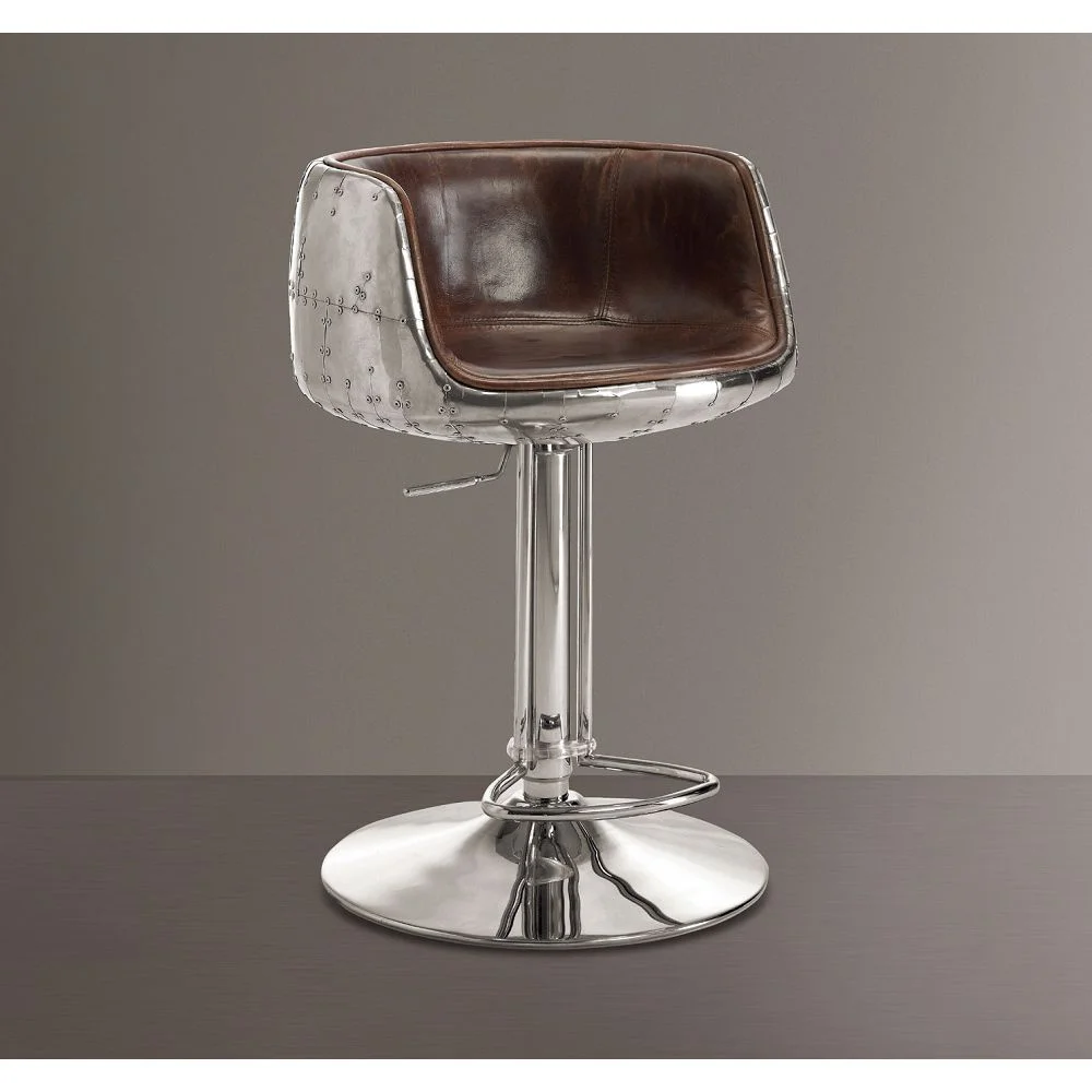 

1pc Adjustable Stool in Vintage Brown Top Grain Leather Aluminum Bar Chair Chaise De Bar Sgabelli Da Bar Bar Stools Furniture