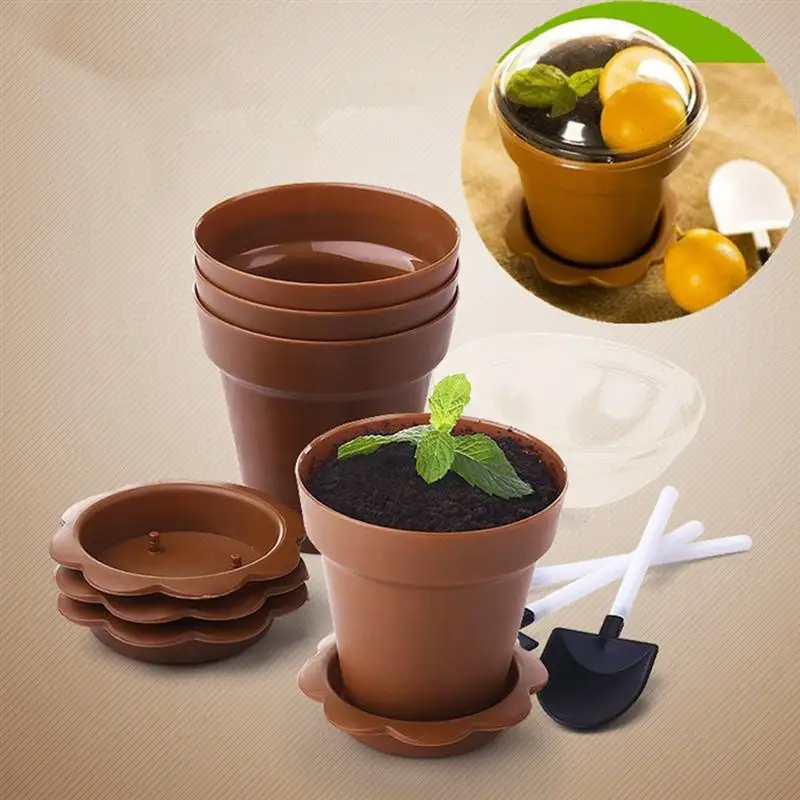 

10/20/30pcs Flowerpot Cake Cups with Lid Shovel Scoop Bottom Tray Plastic Yogurt Cup Dessert Container for Ice Cream Mousse