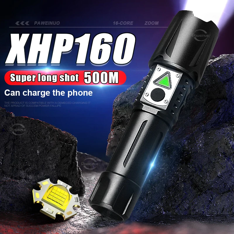 

NEW High Power Led Flashlights XHP160 LED Powerful Flashlight USB Rechargeable Torch Tactical Outdoor Camping Lantern Work Light