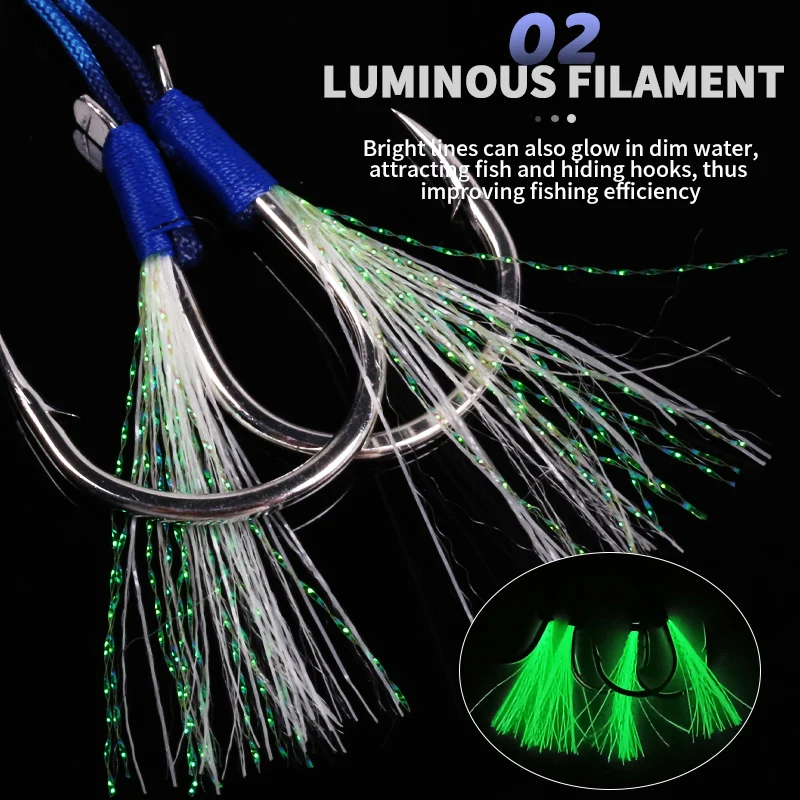 OBSESSION 10pair Twin Assist Hook Barbed Carbon Steel Double Pike Glow Fishhook For Slow Jig Artificial Bait Sea Fishing Hooks