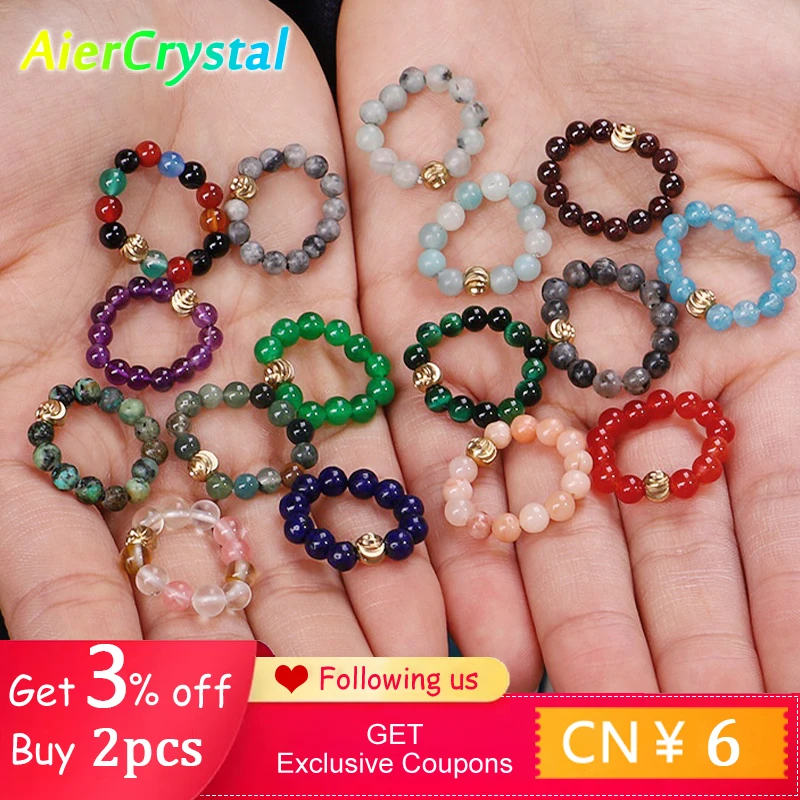

1PC Women's Fashion Natural Crystal Stone Ring Set Spiritual Chakra Healing Jewelry Beads Small Elastic Men's Rings DIY Make