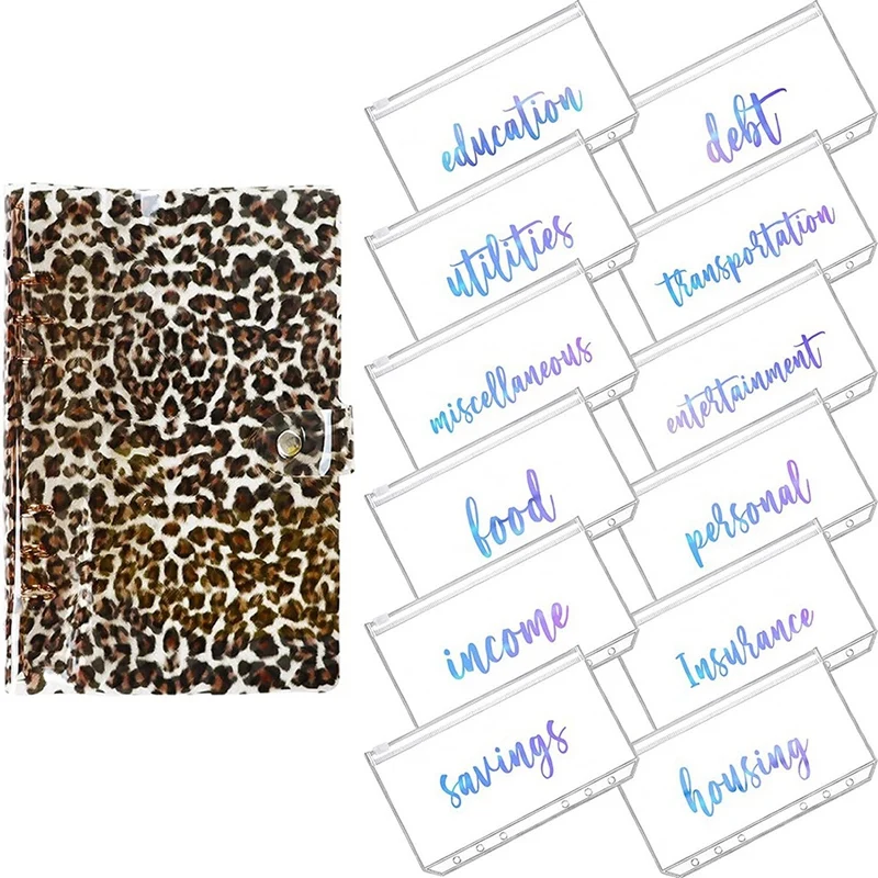 

A6 Binder Cover 12 Clear Binder Pockets and 12 Envelope Labels, Budget Binder 6 Ring Budget Saving Planner Organizer
