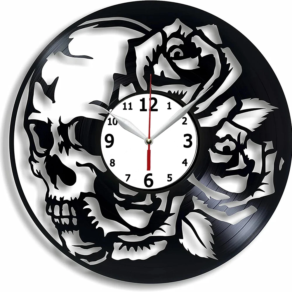 

Настенный декор, Череп, искусство, ручная работа, подарок для мальчика, виниловая пластина, настенные часы 12 дюймов, череп, домашний декор, ид...