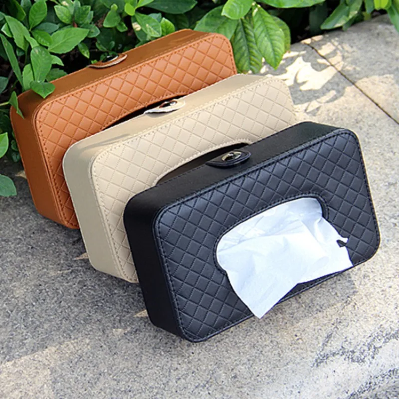 

Universal Car Tissue Box Creative Leather Napkin Holder Box Back Seat Sun Visor Tissue Organizer for Car