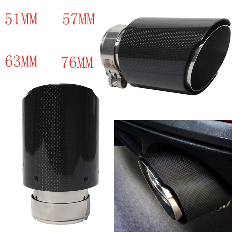 

1PC 63mm Straight Glossy Black Carbon Fiber Universal Car Exhaust Tip Pipe Muffler Tail Throat Pipe Decorations Accessoriess