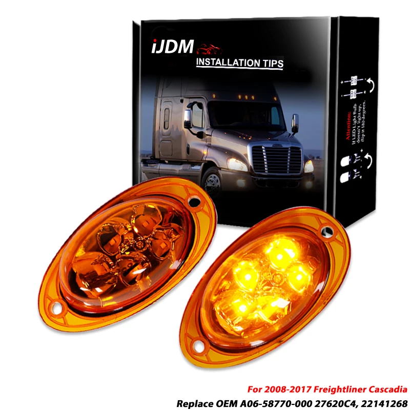 iJDM Full LED Front Cab Truck Side Marker Turn Signal Light Assemblies For 2008-2017 Freightliner Cascadia Semi-Truck