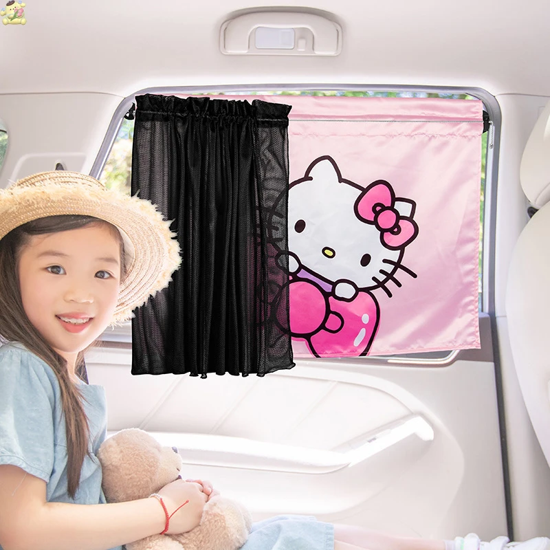 

Sanrio Kawaii Hello Kitty Car Curtain Cartoon Summer Car Glass Sunscreen Curtain Shade Cloth Cute Car Interior Accessories