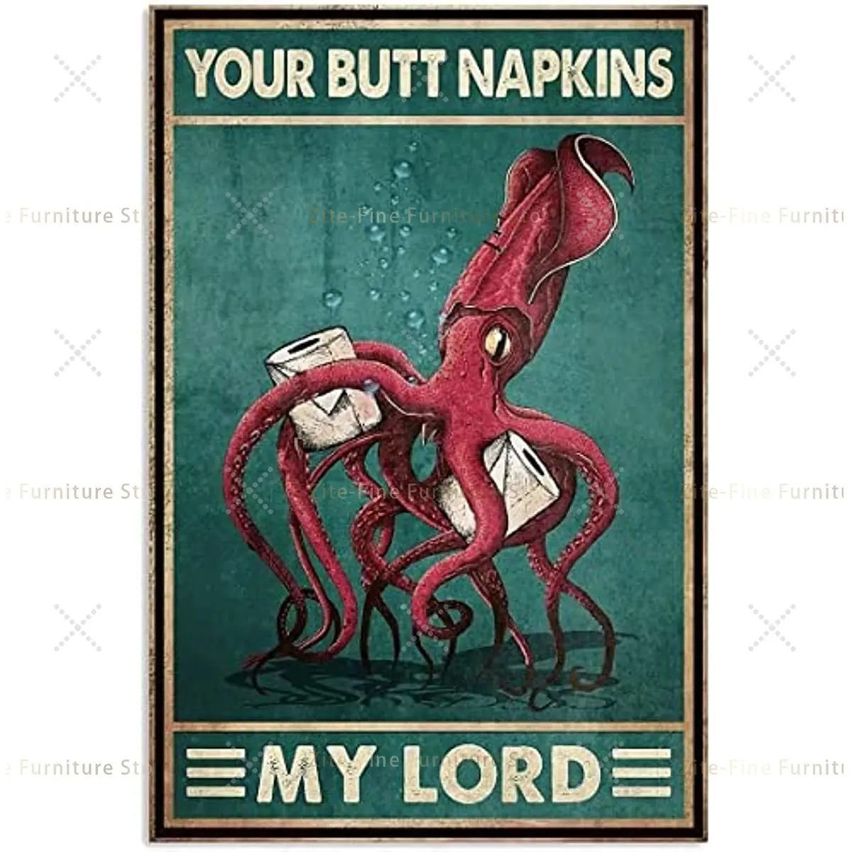 

Squid Metal Tin Sign Squid And Toilet Paper Funny Poster Cafe Living Room Kitchen Bathroom Home Art Wall Decor Plaque Gift