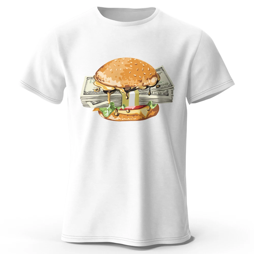 

Men's Funny Hamburger Dollars Printed Pure Cotton T-Shirt Y2K Tees For Men Women Tops