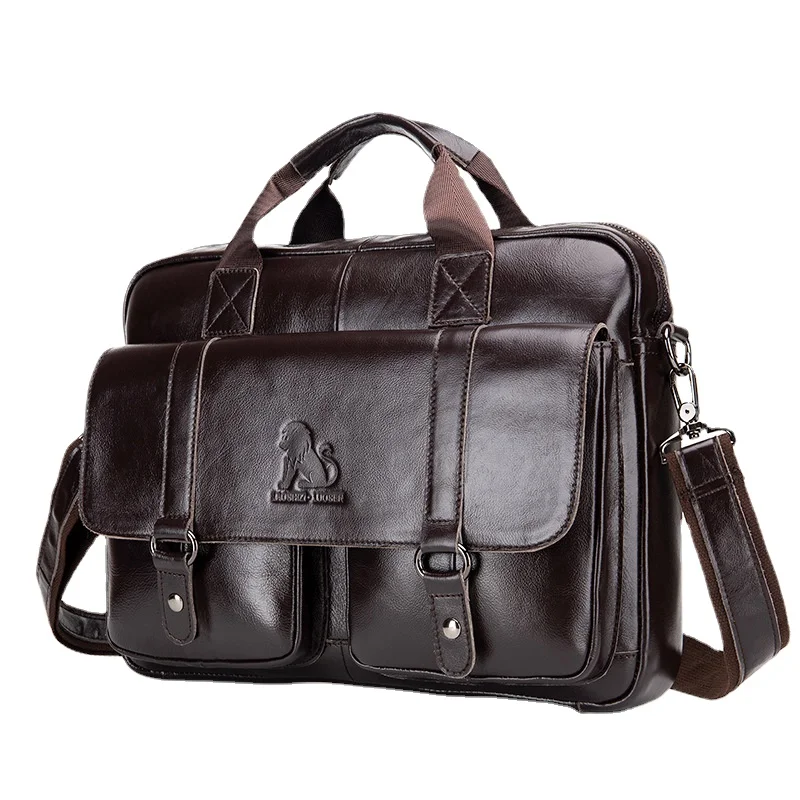 Men's Briefcase A4 Business Handbag First Layer Leather Shoulder Bag Casual 14 Inch Computer Bag Designer Bag Messenger Bag Men