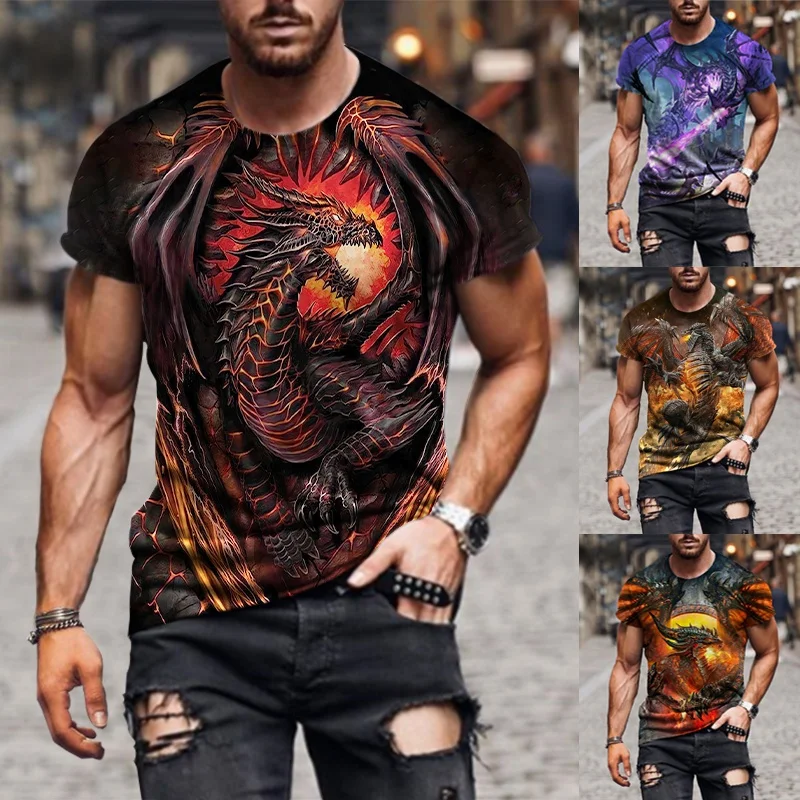 

Летние мужские крутые повседневные Личные футболки с 3D рисунком дракона