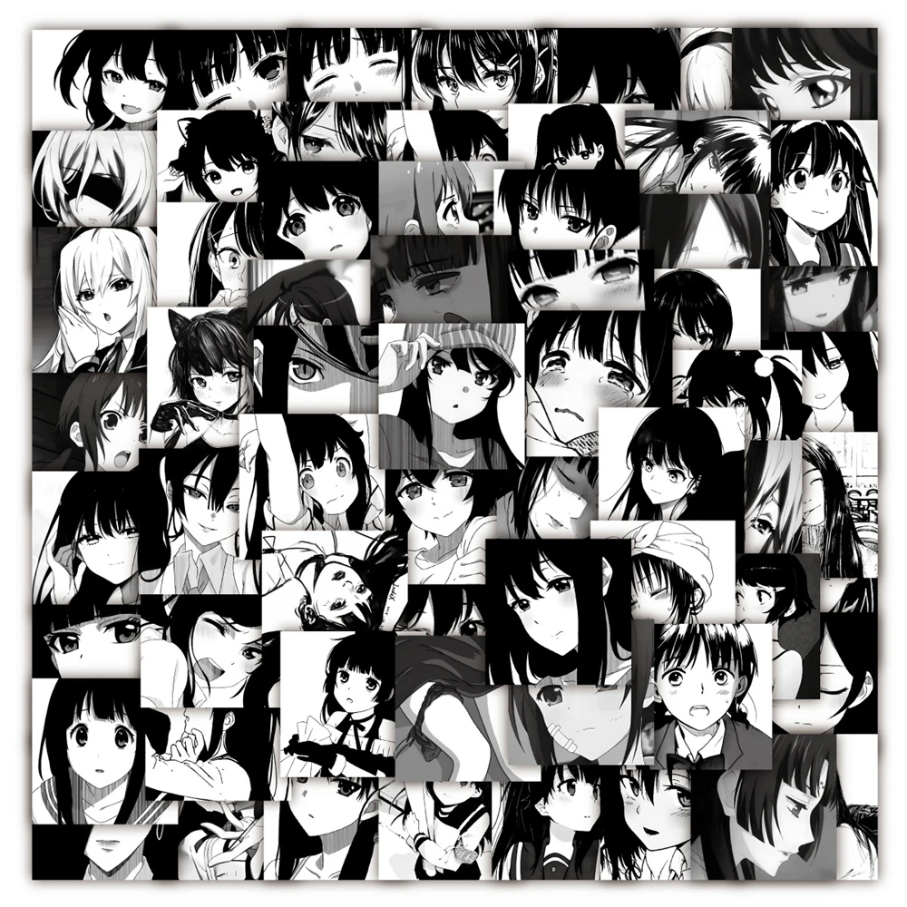 

10/50 Pcs Anime Expression Pack Female Black White Graffiti Stickers Decoration Luggage Computer Guitar Thin Waterproof Stickers