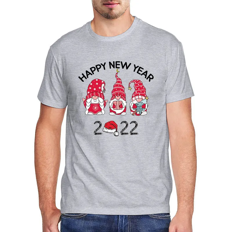 

Happy New Year 2022 Merry Christmas Cotton Vintage Men's T Shirt Gnomes Christmas Family Matching Graphic Oversized T Shirt