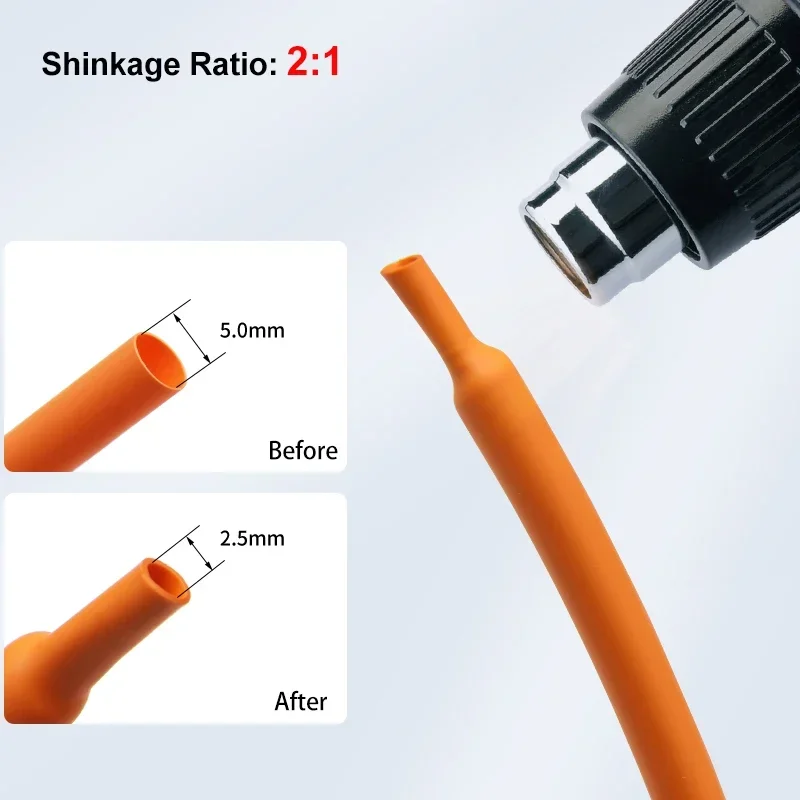 Диаметр термоусадочной трубки оранжевого цвета 2:1 1/3/5 м. Термостойкая проволока