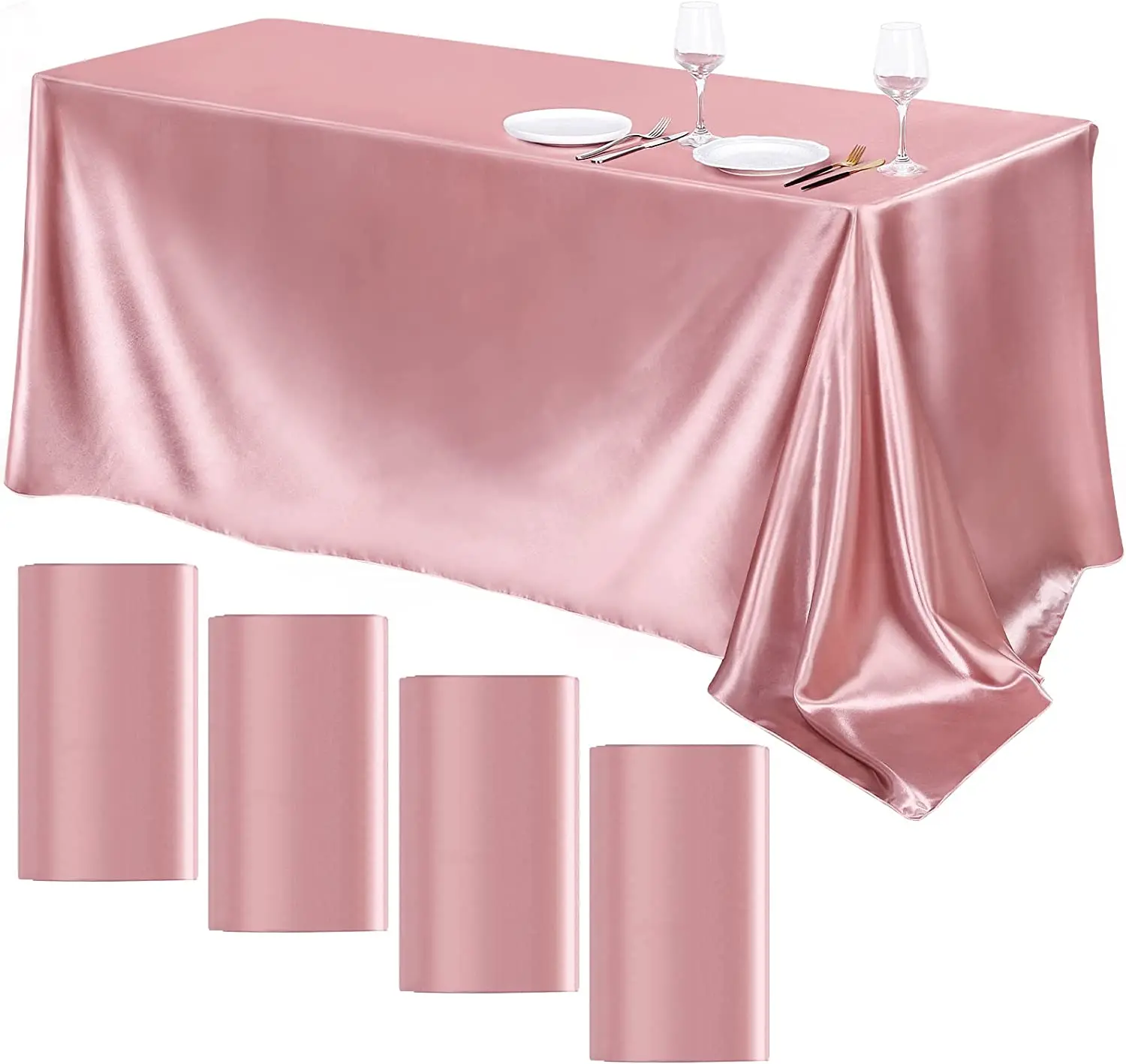 

Bright Anniversary Satin Wedding Banquet Table Smooth Cover 57x102inch For Wedding Tablecloth Rectangle Decor Dining Table Silk