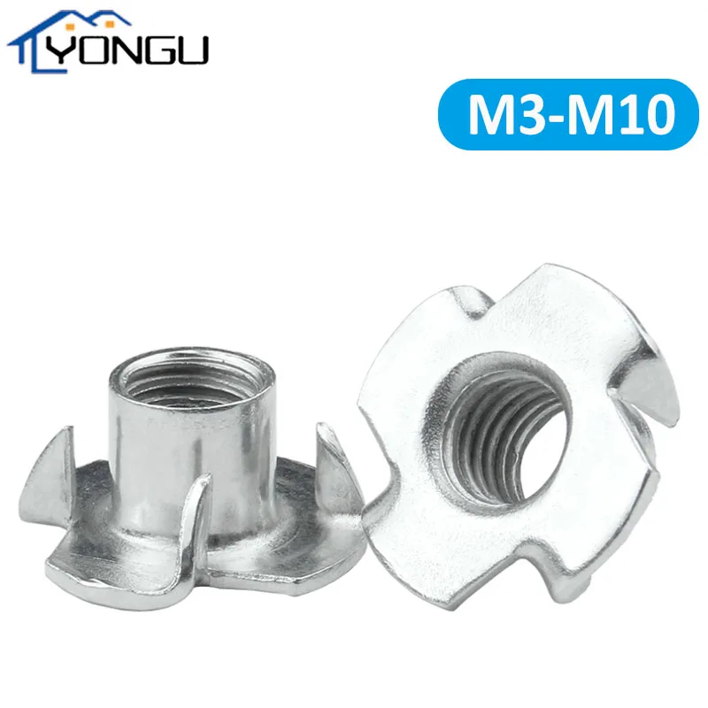 

5-50Pcs/Lots Four Claws Nut Speaker T-nut Blind Pronged Insert Tee Nut Zinc Plated Furniture Hardware M3 M4 M5 M6 M8 M10 M12