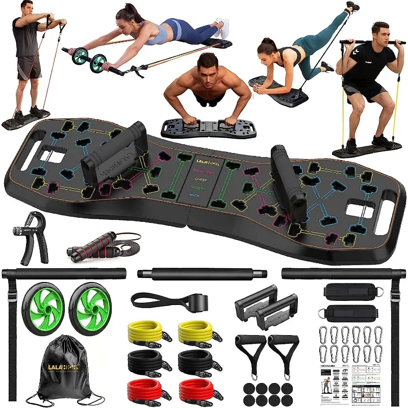 

Portable Home Gym System: Large Compact Push Up Board, Pilates Bar & 20 Fitness Accessories with Resistance Bands