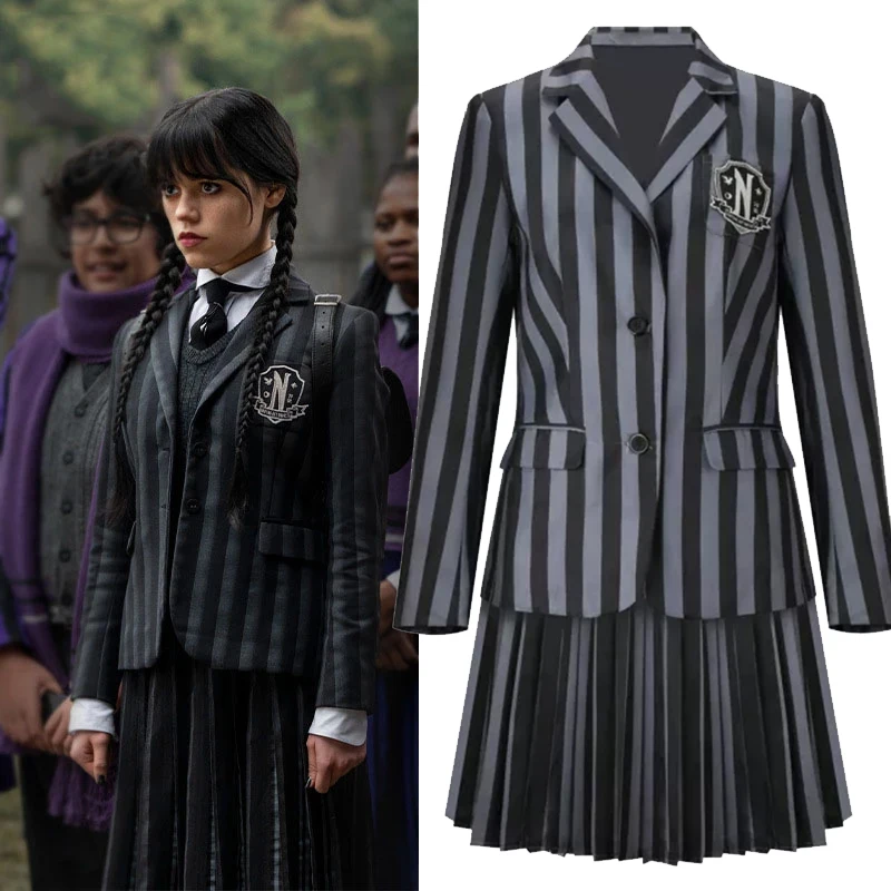 

Women The Addams Family Family Cosplay Teenagers Girls Wednesday Addams Nevermore Academy Black School Uniform Costume