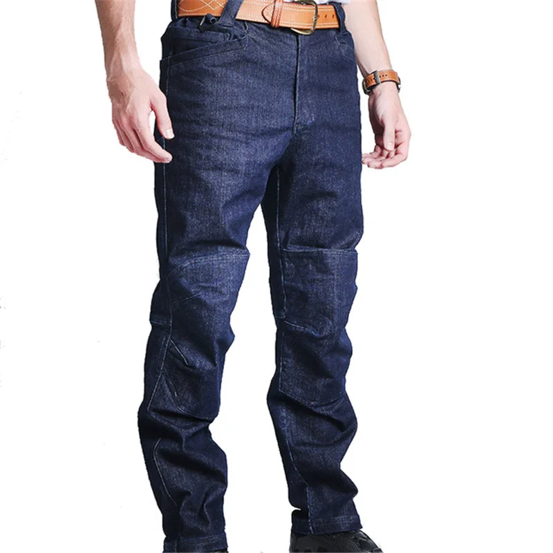 

Mens Techwear Cargo Jeans Pants With Multi Pockets Outdoor Tactical Denim Trousers Straight Fit Stretchy Combat Bottoms