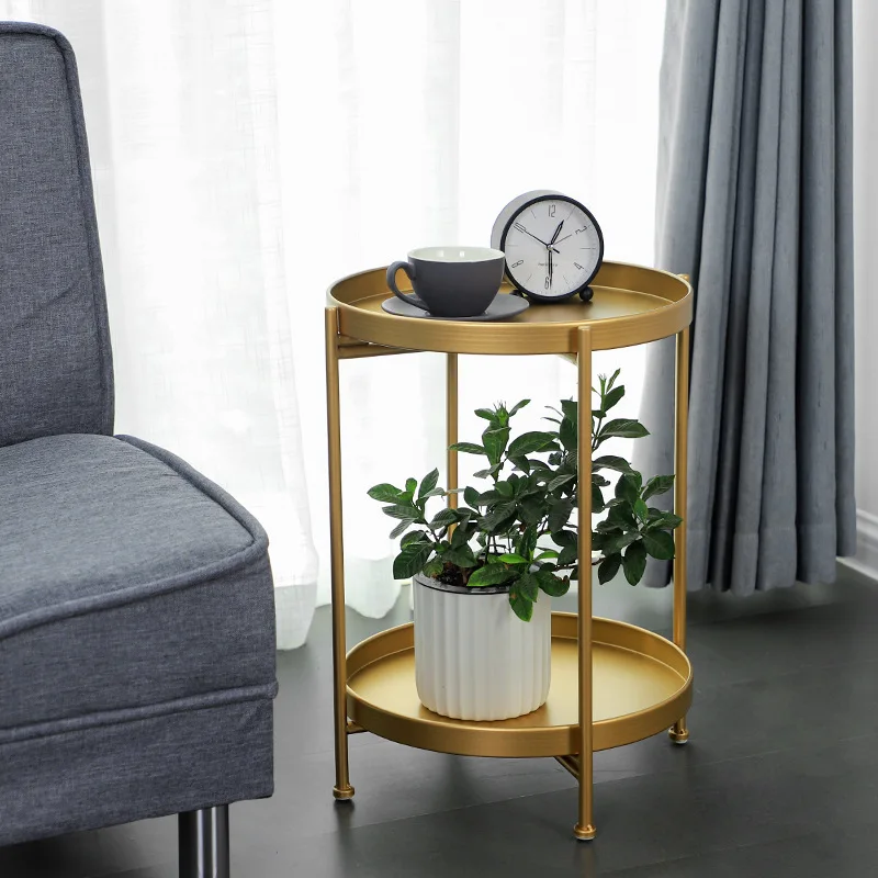 

Nordic Iron Art Double-layer Coffee Table Living Room Sofa Bedside Edge Corner Bedrooms B&B Coffee Table Small Round Desk