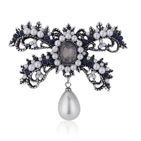 unique luxury bow knot brooches for women waterdrop imitation pearl pendant pins retro jewelry accessories