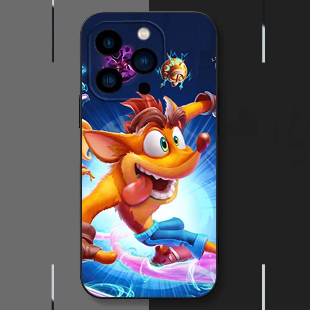 Милый чехол для телефона C-Crash B-Bandicoot iPhone 12 11 13 14 15 16 Max Pro Plus черный мягкий