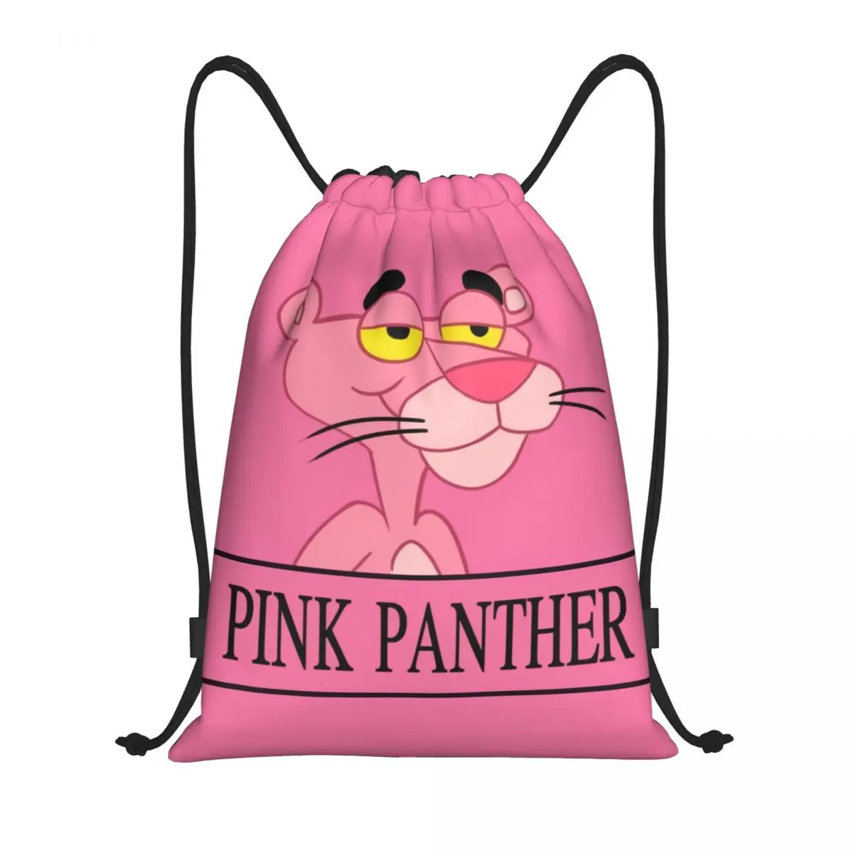 

Custom Pink Panther Cartoon Character Drawstring Bags Men Women Lightweight Animation Leopard Head Sports Gym Storage Backpack