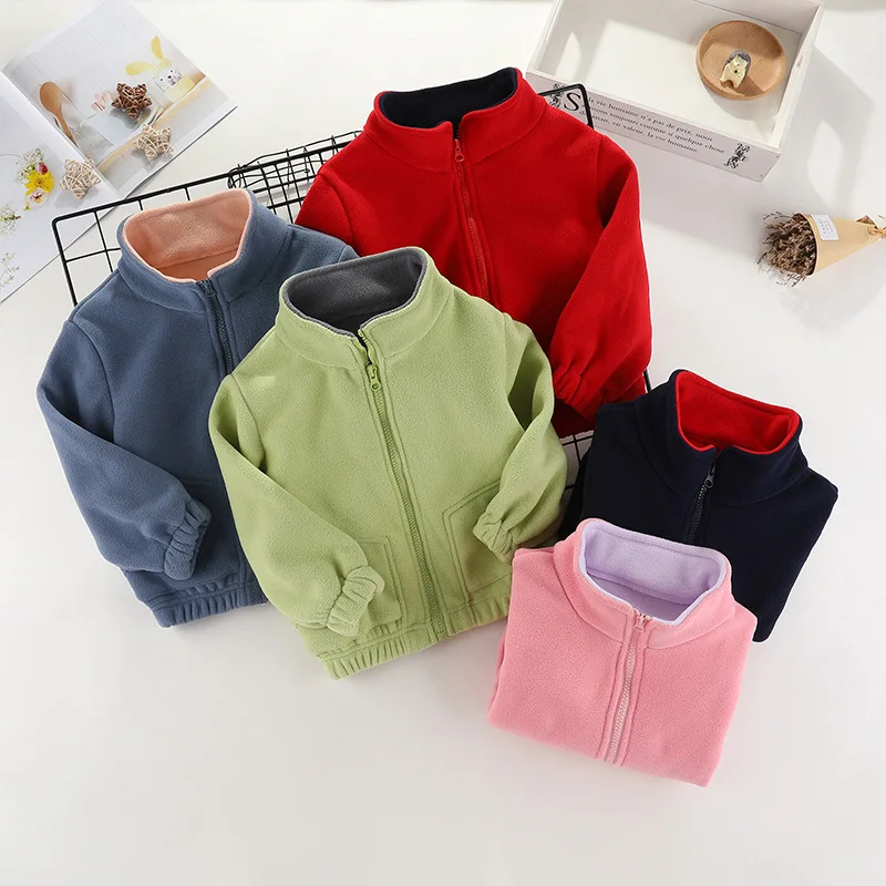 

Outerwear Warm Plush Coat for Boys Girls Autumn Winter Thicken Sweatshirt Children'S Clothing Zipper Double Sided Coat