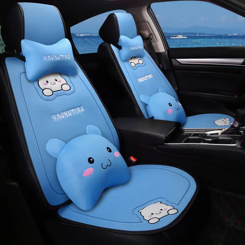 

15PCs Car Seat Cushion Four Seasons Universal Linen Half Surrounded Cartoon Goddess Small Waist Seat Cushion