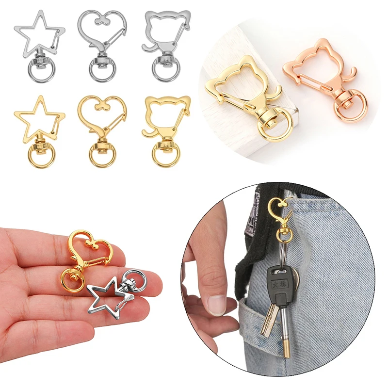 

10Pcs Lobster Clasp for DIY Keychain Bag Parts Accessories Cute Hollow Heart Star Cat Lobster Clasp Hooks for Jewelry Findings