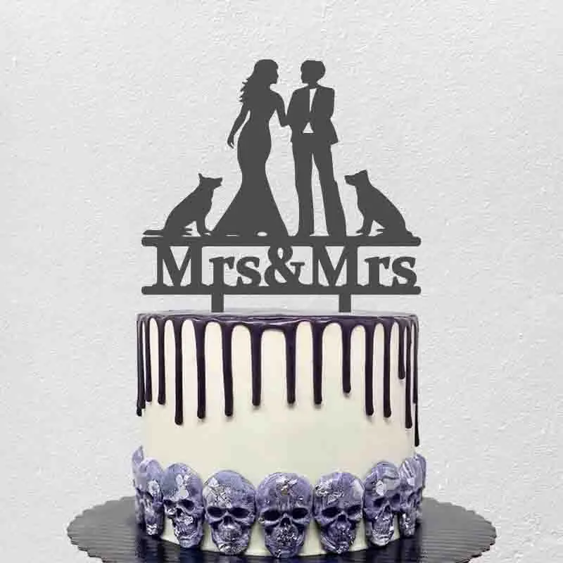 

Lesbian With Two Dogs Cake Topper Mrs and Mrs Couple Wedding Party Cake Decoration Topper