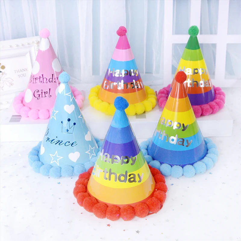 

3pcs Happy Birthday Hats Colorful Pink Blue Paper Hats Adult Kids Birthday Party DIY Crown Headwear Hair Accessories Photo Props