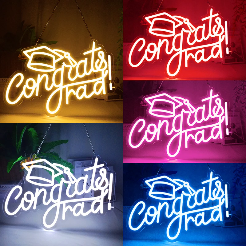 Neon Sign Congrats Grad Light for Graduation Wall Door Room Decor Congratulation Lighting Neon Signs Gift For Graduation Party