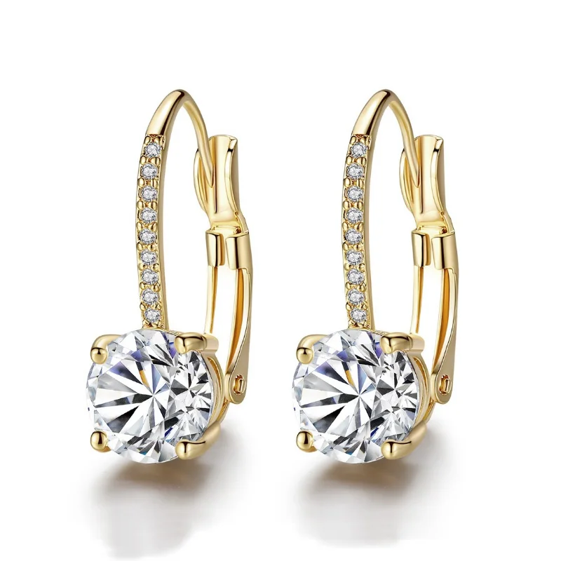

Exquisite Bright Crystal Gold Color Earrings Fashion CZ Rhinestone diamond hooks Studs Earrings For Women Wedding Gift