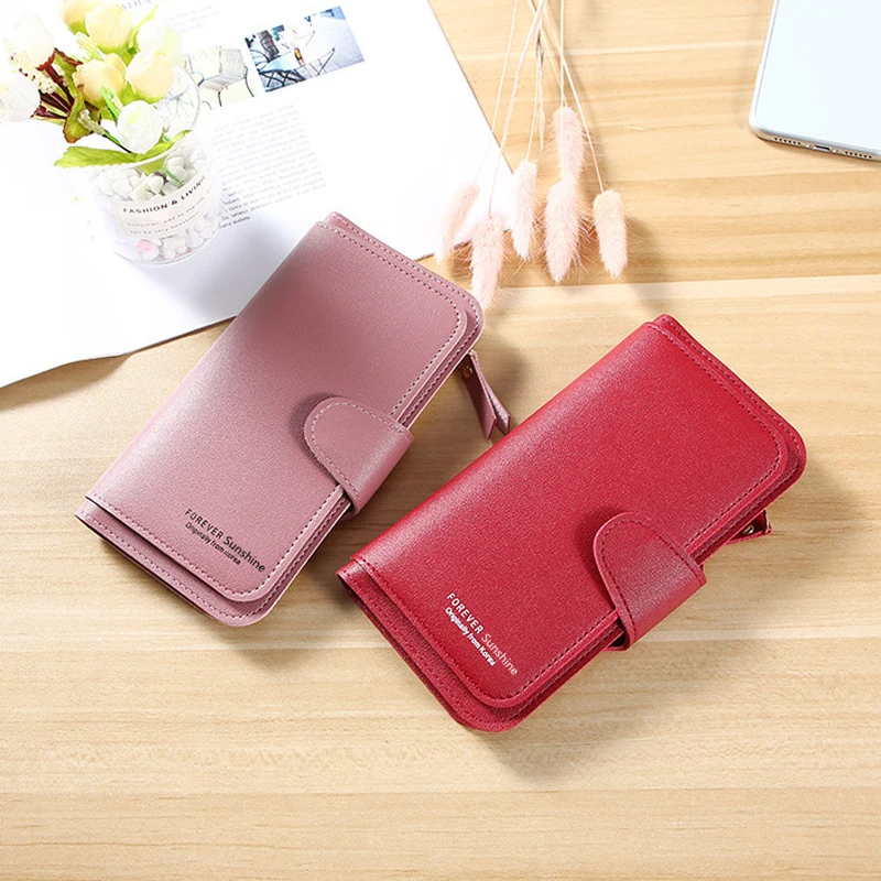 

Модный женский кошелек на молнии с застежкой, Дамский удлиненный короткий бумажник из искусственной кожи, складной держатель для мелочи с зажимом для денег и несколькими кармашками