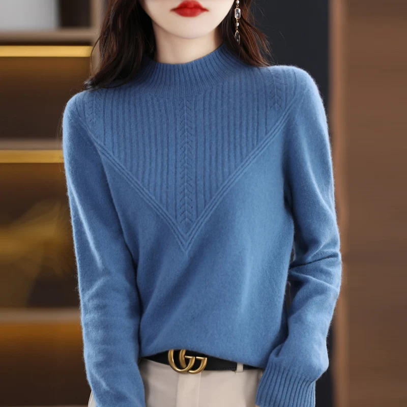 

Hollow Half High Wool Sweater a Line Of Ready-To-Wear Pullover Knitwear Elegant Fashion Sweater Women Loose Warm Soft Short