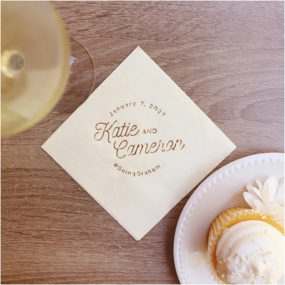 Modern Script Names - Personalized Party Napkins Cocktail Napkin Foil Stamped Decoration Bridal Shower 50Pcs