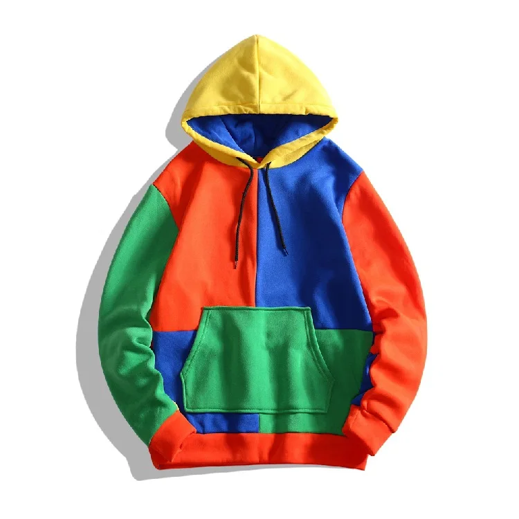 

Fashion Long Sleeve Pullover Hoodie Men Color Block Patchwork Hooded Sweatshirt Autumn and Winter Men's Clothing Teen Couple