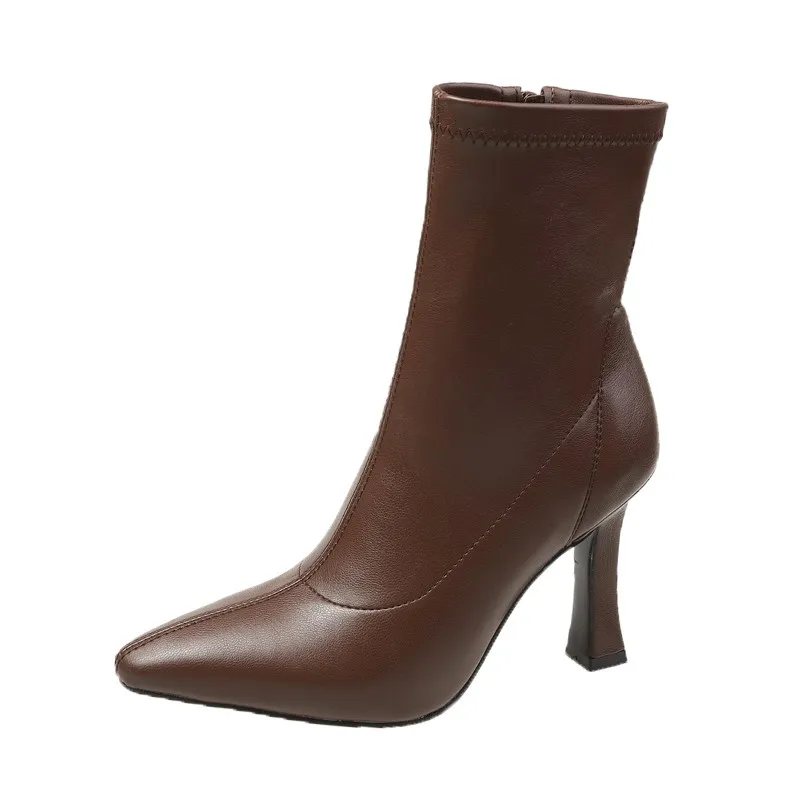 

Fashion Women Chelsea Boots Pointed Toe Solid Color Back Zipper Short Ankle Boots Thin High HeelsBoots Woman Autumn Boot