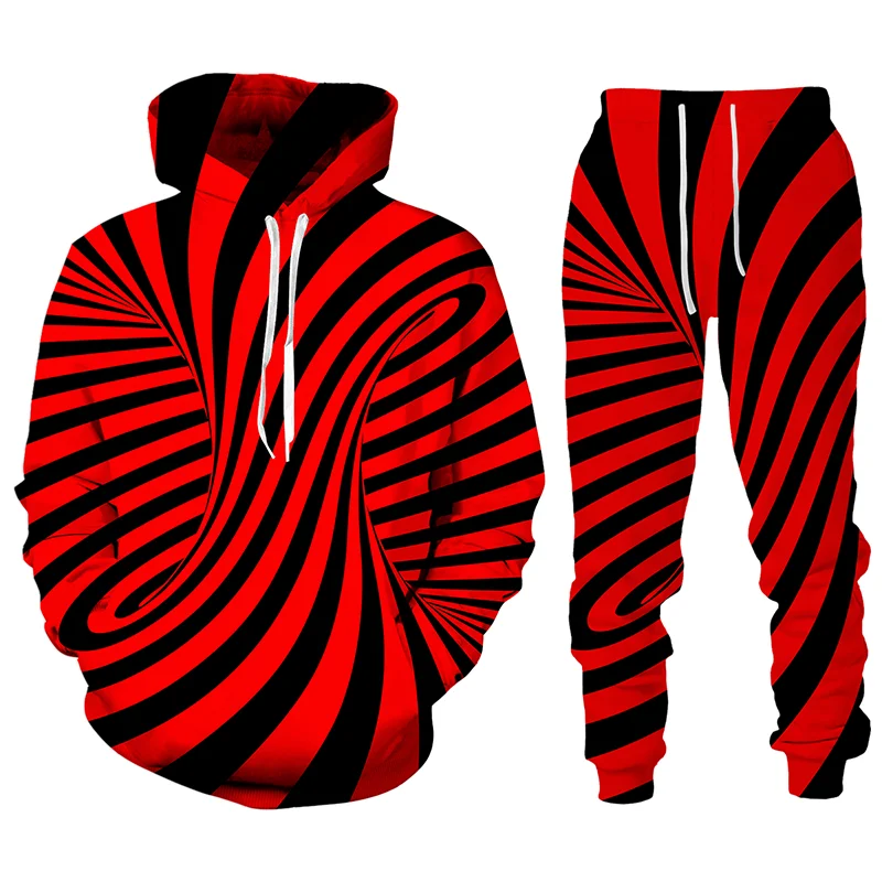 

New Personality 3d Vertigo Hypnosis Hoodies Couple Outfits Streetwear Men/Women Spring And Autumn Hoodies +Pants Tracksuit Sets