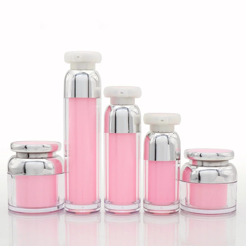 

15ml 30ml 50ml 100ml Empty Acrylic Pink Gold Essence Vacuum Pump Bottle 30g 50g Makeup Cream Jar Empty Cosmetic Container