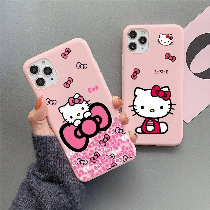 

cute cat hello kitty Phone Case For iphone 13 12 11 Pro Max Mini XS 8 7 6 6S Plus X SE 2020 XR Candy color Silicone Cover